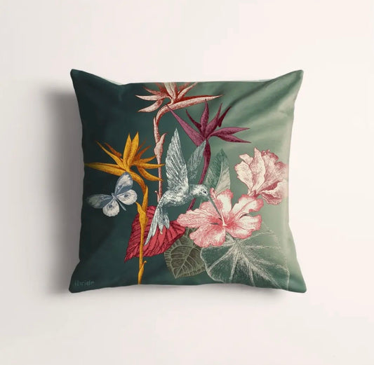 Cuscino di velluto colibrì